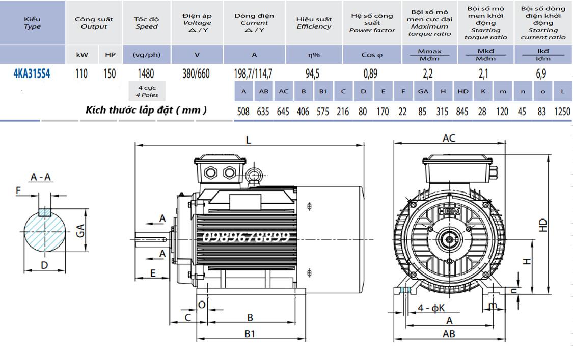 Catalogue Motor điện 3 pha 150HP - 110kW - 4P tốc độ 1500 r/min 4 cực