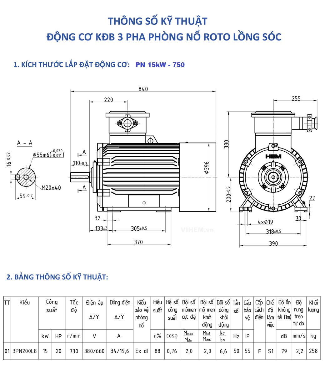 Động cơ chống nổ 15kW 20hp tốc độ 730r/min 8 cực