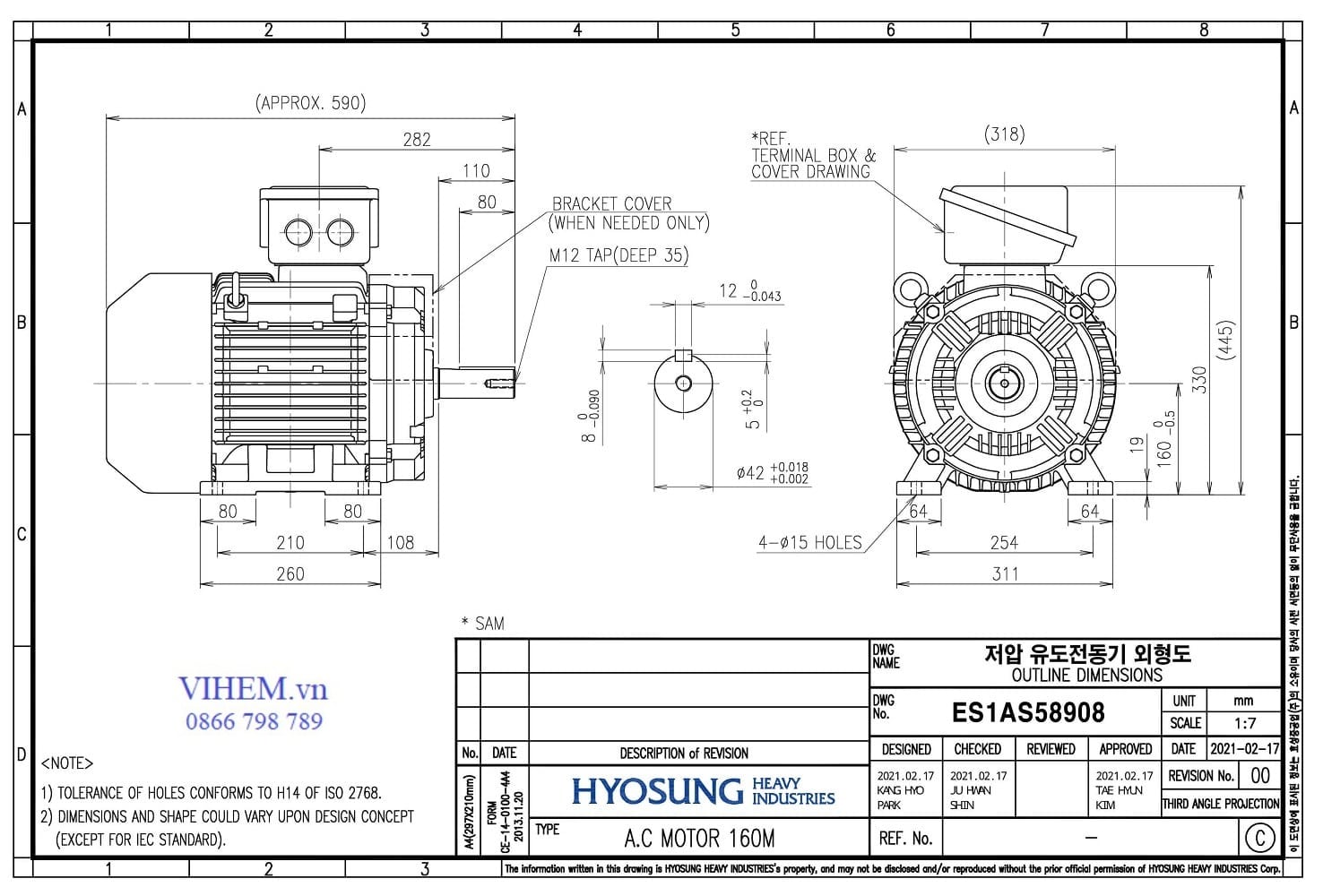 Motor điện 3 pha Hàn Quốc 7,5kW - 6P (1000 r/min)