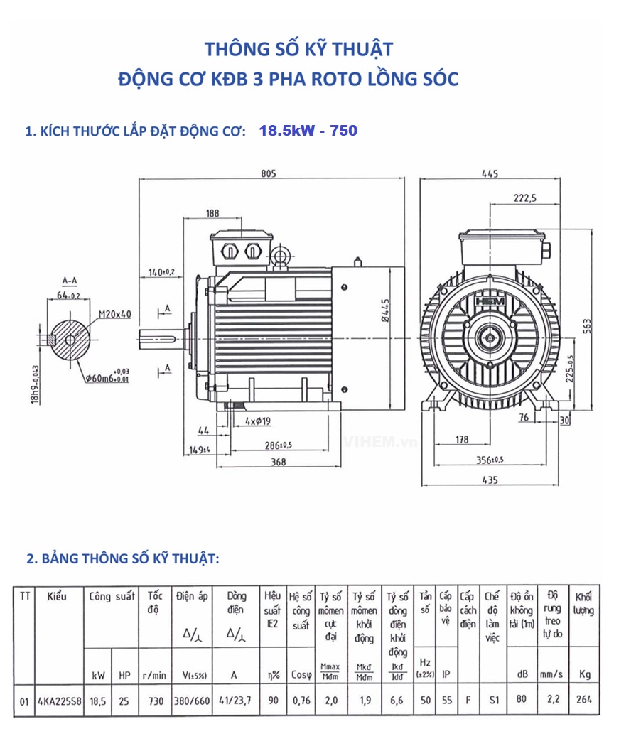 Động cơ điện 18.5kW tốc độ 730~750 r/min (8 cực)