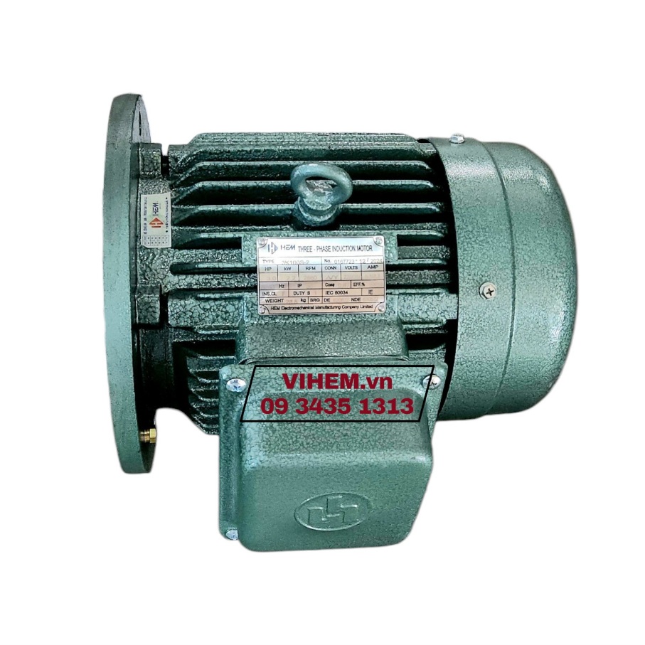 Động cơ điện 3 pha Hem Vihem 2,2kW (3hp)-2P-380V-50Hz-3K100S2-B5- tốc độ 2860~3000 r/min (kiểu lắp mặt bích)