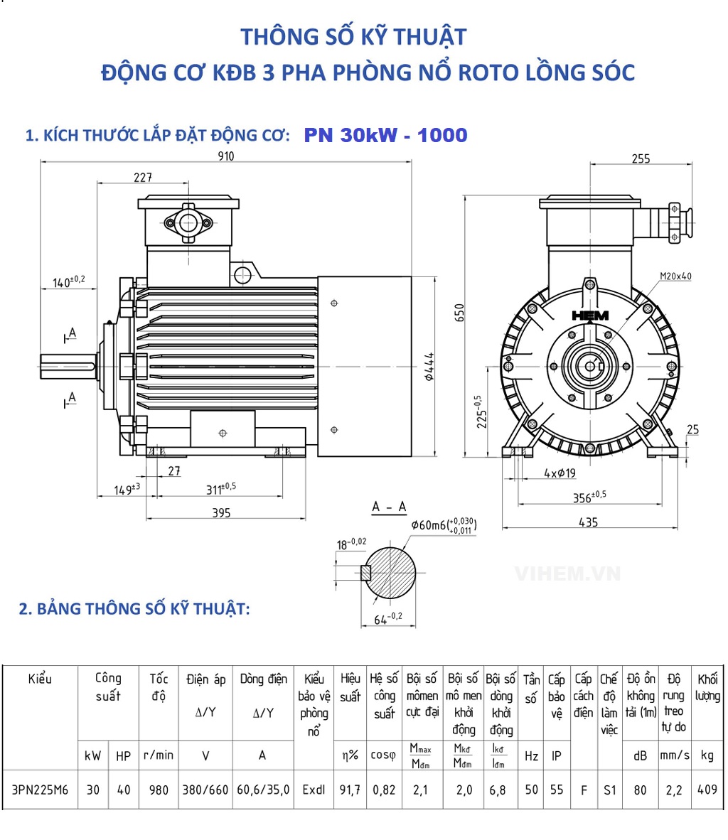 Động cơ phòng nổ 30kW tốc độ 980 r/min
