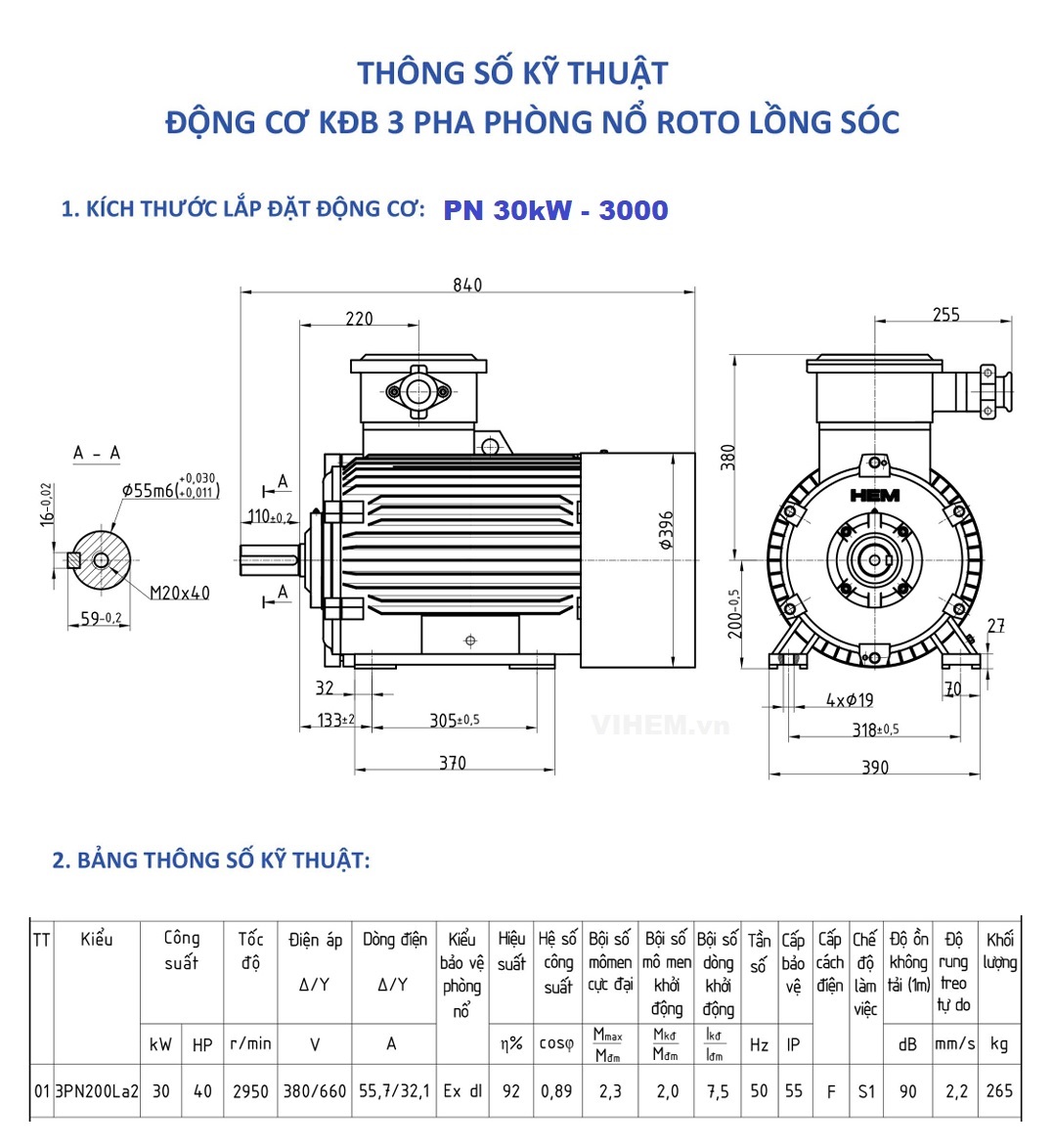 Động cơ phòng nổ 30kW tốc độ 2950 r/min 2 cực