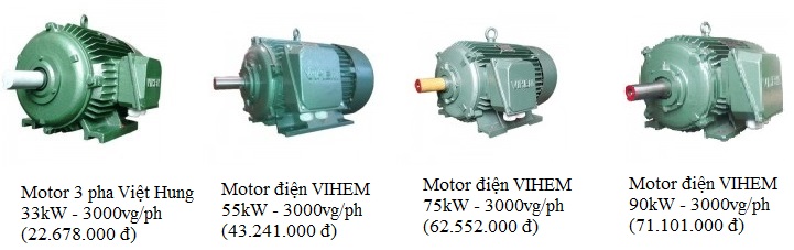 Giá Motor 3 pha Việt Hung các loại 33kW - 55kW - 75 kW - 90 kW (3000vg/ph)