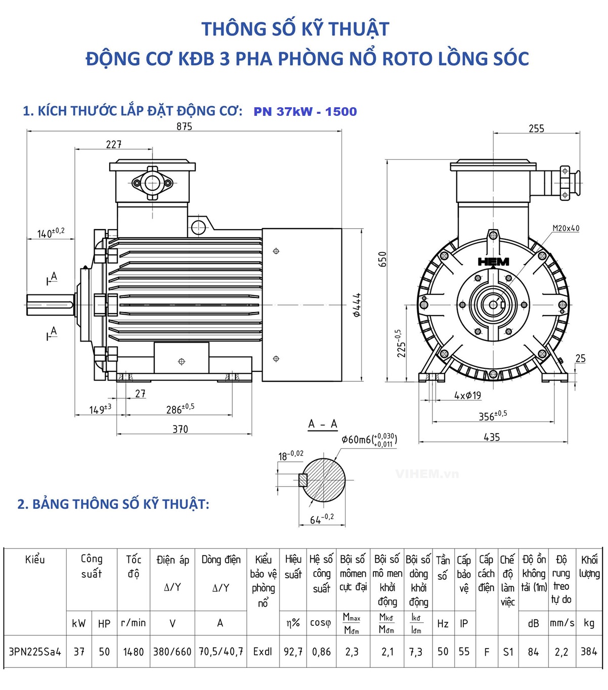 Động cơ phòng nổ 37kW 50hp tốc độ 1480r/min 4p