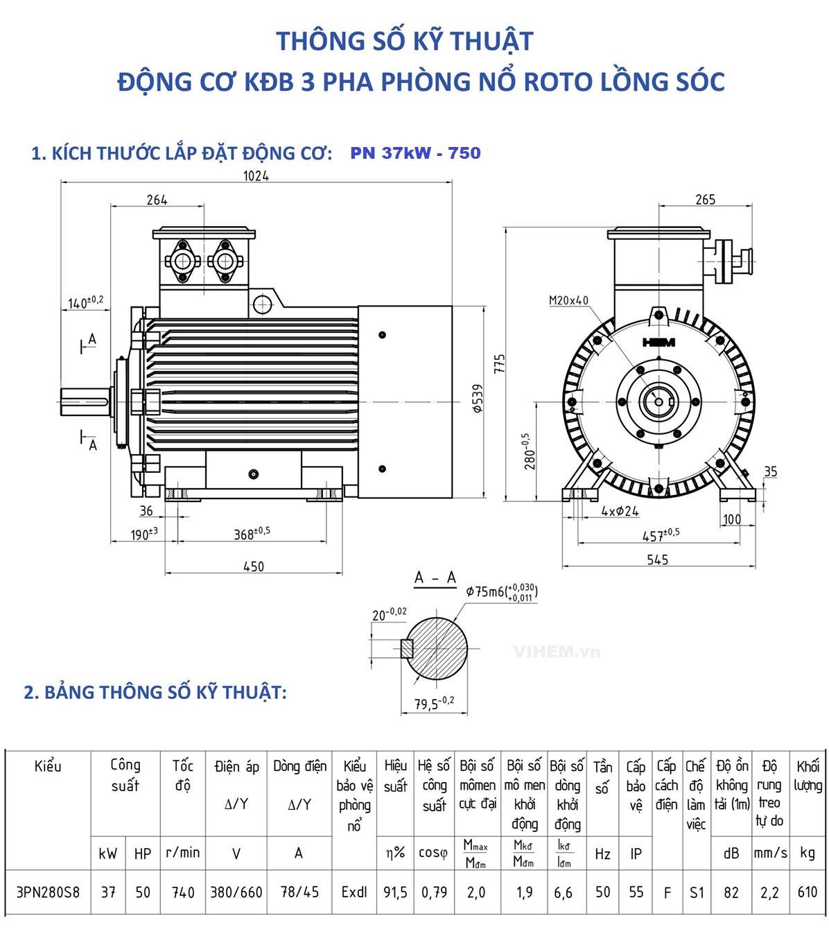 Động cơ kháng nổ 37kW 50hp tốc độ 740r/min 8 cực