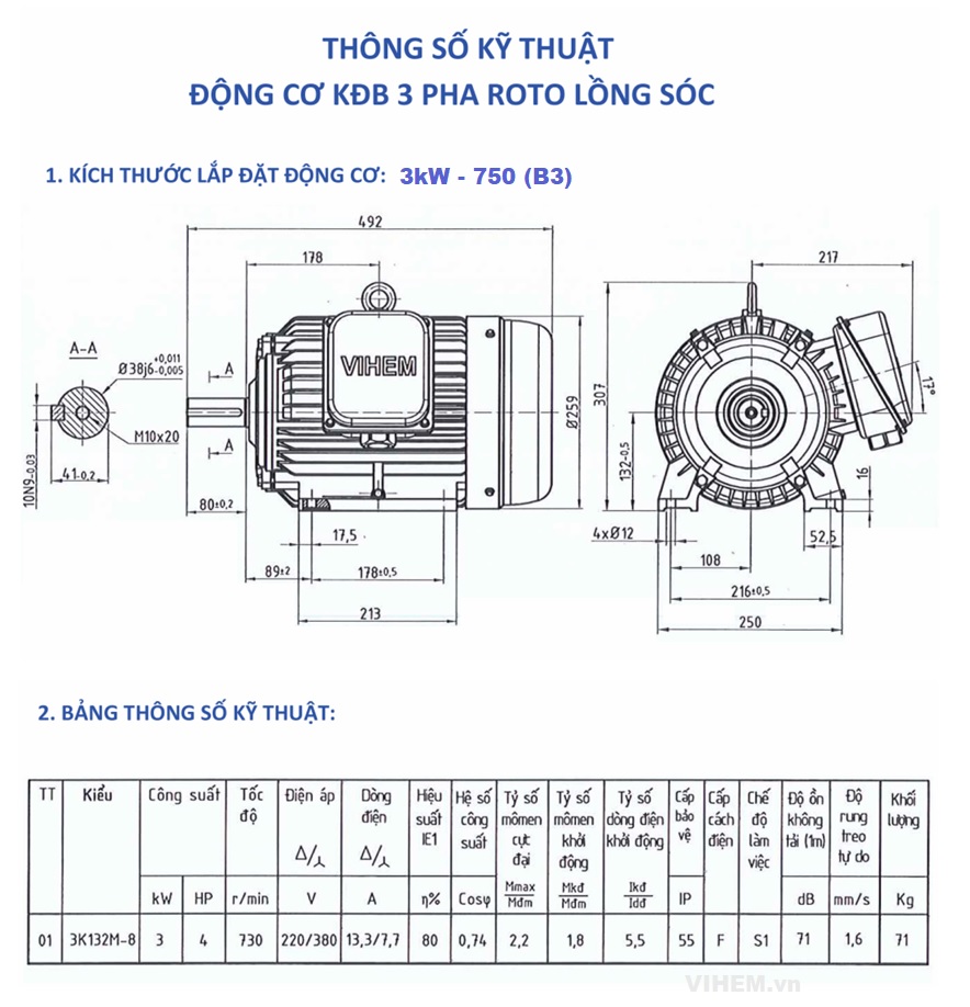 Motor điện 3kW tốc độ 730r/min 8 cực