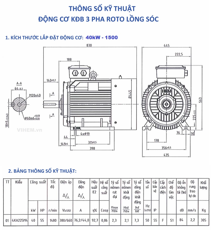 Bản vẽ kỹ thuật động cơ Hem 40kW-1500 r/min