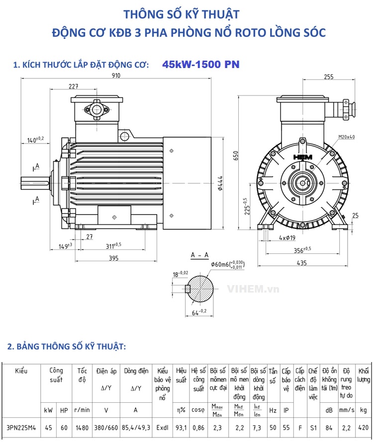 Bản vẽ kỹ thuật  điện phòng nổ 45kW 60hp tốc độ 1480r/min 4 cực