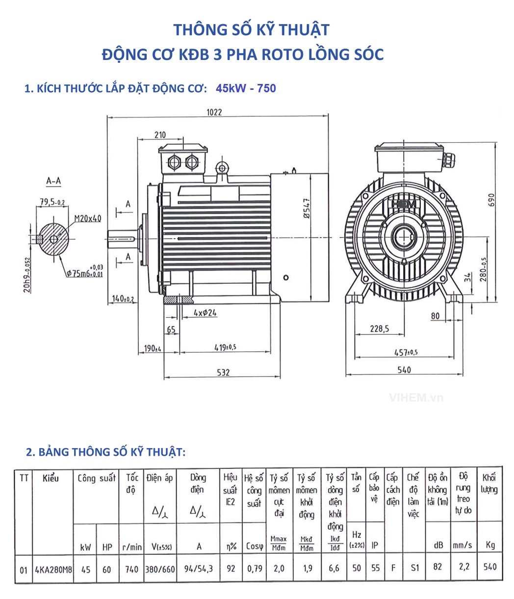 Motor điện 60hp tốc độ 740 r/min 8 cực