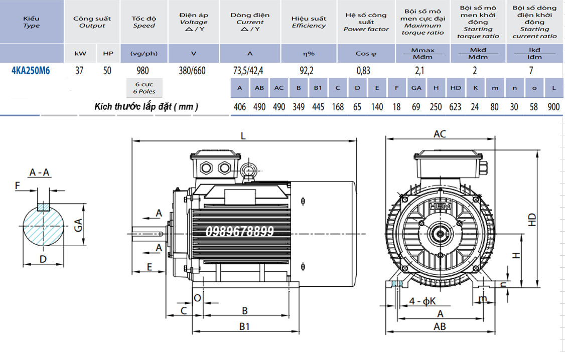 Catalogue động cơ điện không đồng bộ ba pha 37kW - 6P (tốc độ 980 ~1000 r/min) HEM VIHEM