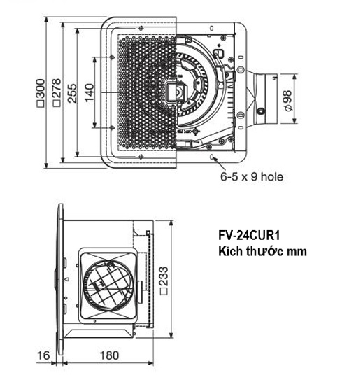 Kích thước lắp đặt quạt Panasonic FV-24CUR1